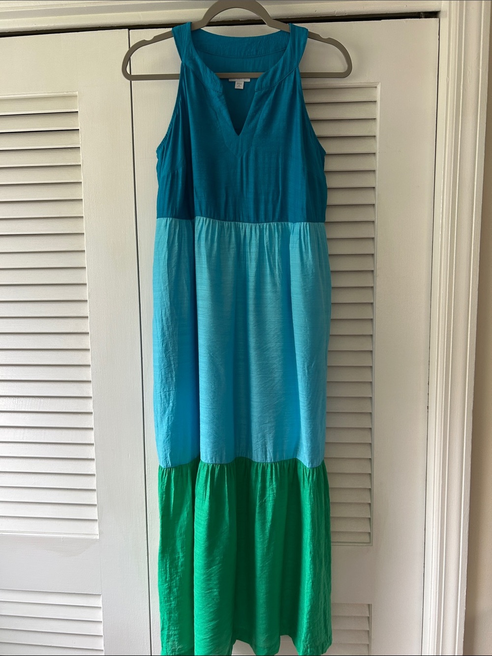 J. Jill Teal, Aqua & Green Tiered Sleeveless Maxi Dress